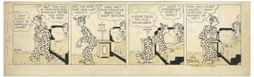 Chic Young Hand-Drawn Blondie Comic Strip From 1951 Titled The Case Calls for X-Rays! -- Dagwoods Midnight Snack Attack
